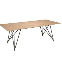 Table À Manger MAXENCE 220X100 Bois Chêne Pieds Croisés Métal