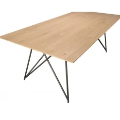 Table À Manger MAXENCE 220X100 Bois Chêne Pieds Croisés Métal
