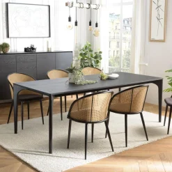 Table à manger noire pieds en chêne massif MAXENCE