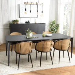 Table à manger noire pieds en chêne massif MAXENCE