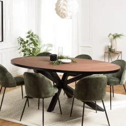 Table à manger ovale couleur rouille et effet pierre BASILE