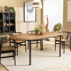 Table à manger ovale 200x105cm plateau bois de teck recyclé