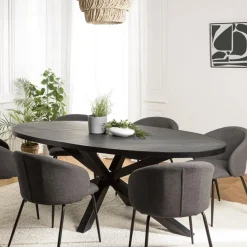 Table à manger plateau ovale noire effet pierre BASILE