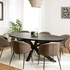 Table à manger plateau ovale effet pierre motifs dorés BASILE