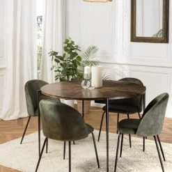 Table à manger ronde en bois et pieds métal KIARA