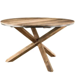 Table À Manger SIXTINE Ronde 130X130Cm Pieds Croisés Bois Teck Recyclé Acacia Mahogany