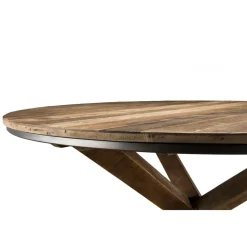 Table À Manger SIXTINE Ronde 130X130Cm Pieds Croisés Bois Teck Recyclé Acacia Mahogany