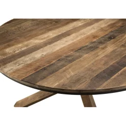 Table À Manger SIXTINE Ronde 130X130Cm Pieds Croisés Bois Teck Recyclé Acacia Mahogany