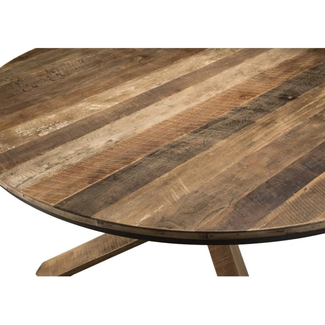 Table À Manger SIXTINE Ronde 130X130Cm Pieds Croisés Bois Teck Recyclé Acacia Mahogany