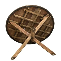 Table À Manger SIXTINE Ronde 130X130Cm Pieds Croisés Bois Teck Recyclé Acacia Mahogany