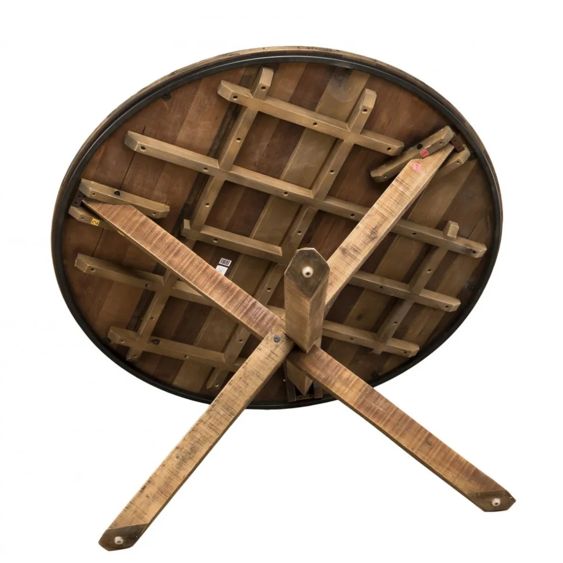 Table À Manger SIXTINE Ronde 130X130Cm Pieds Croisés Bois Teck Recyclé Acacia Mahogany