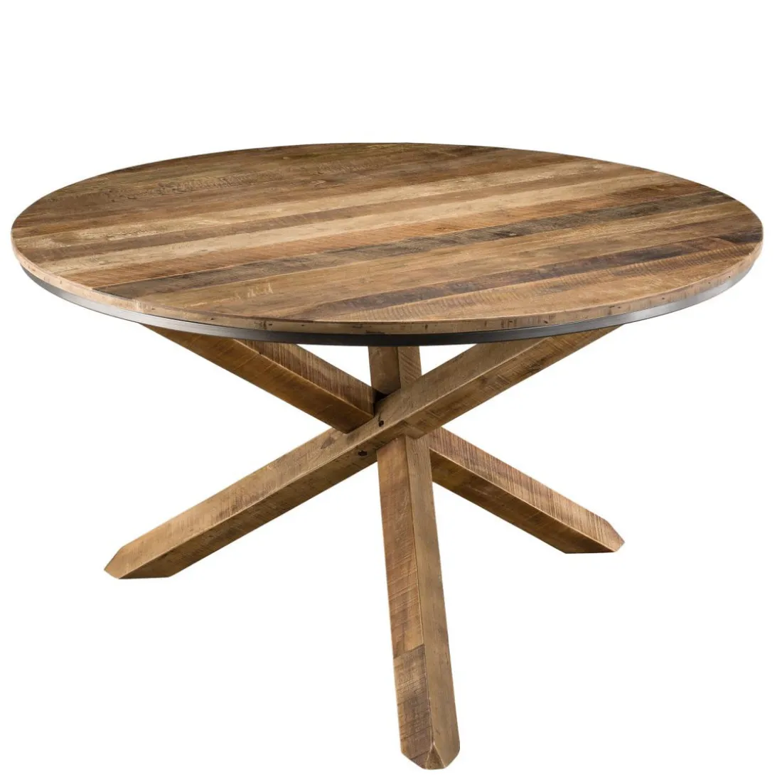 Table À Manger SIXTINE Ronde 130X130Cm Pieds Croisés Bois Teck Recyclé Acacia Mahogany
