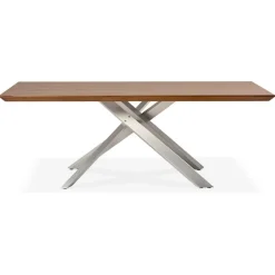 Table à manger 'WALABY' en bois finition Noyer avec pied central en métal