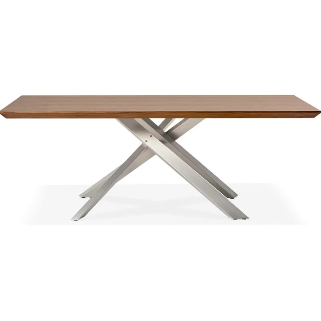 Table à manger 'WALABY' en bois finition Noyer avec pied central en métal