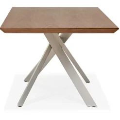 Table à manger 'WALABY' en bois finition Noyer avec pied central en métal