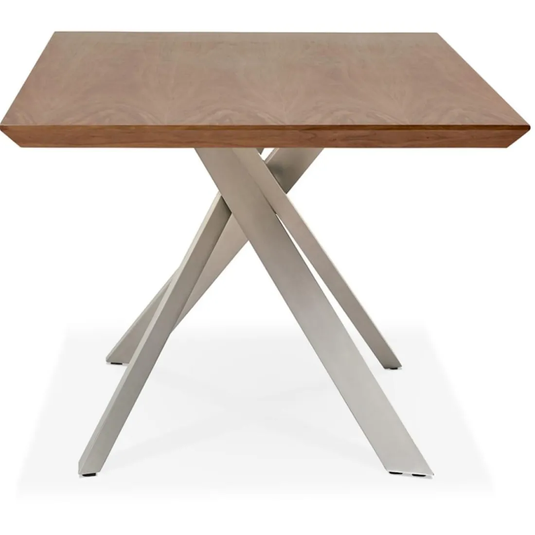 Table à manger 'WALABY' en bois finition Noyer avec pied central en métal