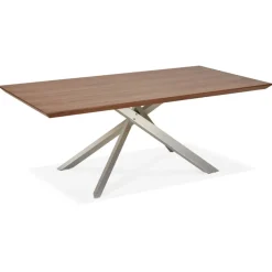 Table à manger 'WALABY' en bois finition Noyer avec pied central en métal