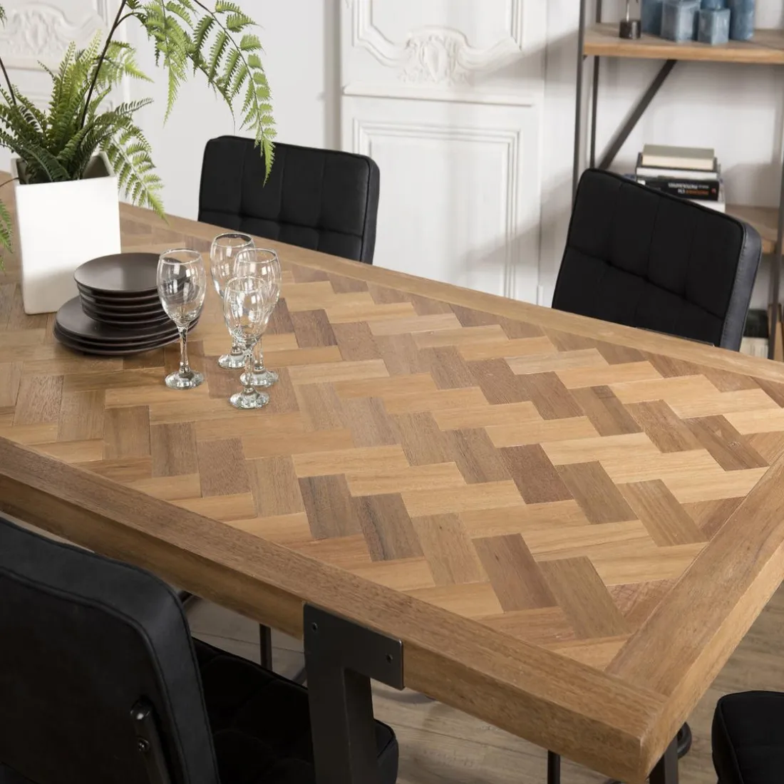 Table à manger 220x100cm Sapin et métal CARLA