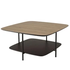 Table basse 2 plateaux bi-matière mocha noir pieds métal JULIA