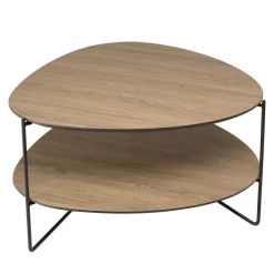 Table basse 2 plateaux forme ovoïde couleur mocha pieds métal JULIA
