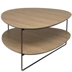 Table basse 2 plateaux forme ovoïde couleur mocha pieds métal JULIA