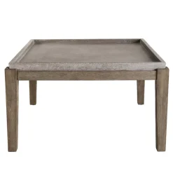 Table basse de jardin carrée béton 83x83 cm pieds en bois Acacia
