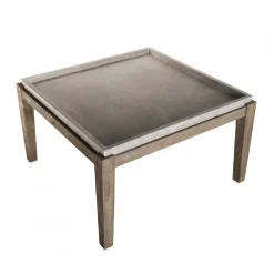 Table basse de jardin carrée béton 83x83 cm pieds en bois Acacia