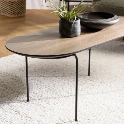 Table basse rect. angles arrondis mocha pieds métal JULIA