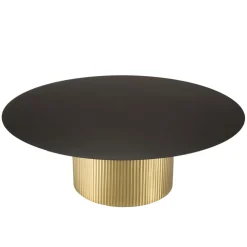 Table basse ronde avec plateau en Fer noir et pied strié Doré JAMES