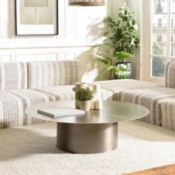 Table basse ronde en Fer Noir et bordure Dorée JAMES D120 cm