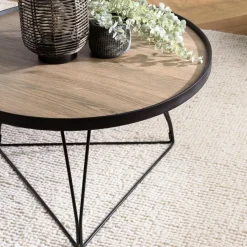 Table basse ronde mocha pieds épingles métal noir JULIA