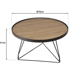 Table basse ronde mocha pieds épingles métal noir JULIA
