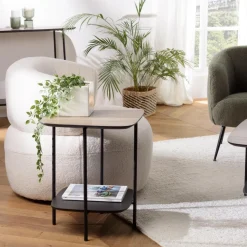 Table d'appoint 2 plateaux bi-matière pieds métal JULIA