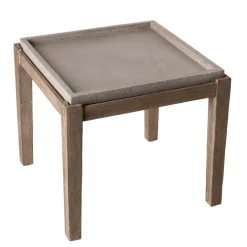 Table d'appoint de jardin carrée béton 53x53 cm et pieds en bois Acacia