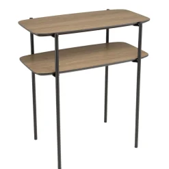 Table d'appoint double plateau couleur mocha pieds métal noir JULIA