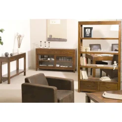 Table d'Appoint Moderne Rectangulaire 2 Tiroirs Bois Mindi - EDEN