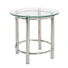 Table d'appoint ronde acier chromé poli plateau verre trempé