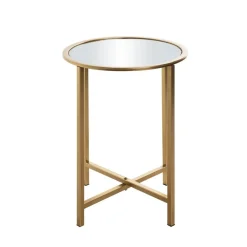 Table d'appoint ronde Dorée en Métal laqué et plateau en miroir