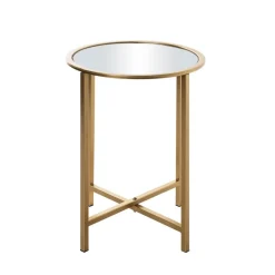 Table d'appoint ronde Dorée en Métal laqué et plateau en miroir