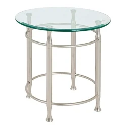 Table d'appoint ronde en acier plateau verre trempé transparent