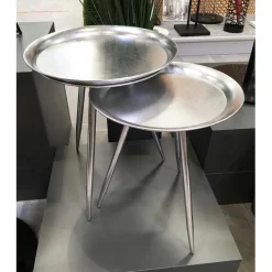 Table d'appoint ronde en Métal laqué Argenté petit modèle