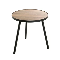 Table d'appoint ronde Grand modèle en Métal laqué Noir et plateau décor chêne