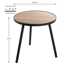 Table d'appoint ronde Grand modèle en Métal laqué Noir et plateau décor chêne