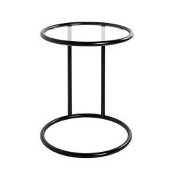 Table d'appoint ronde laquée noir mat plateau verre trempé