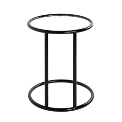 Table d'appoint ronde laquée noir mat plateau verre trempé
