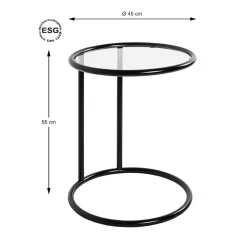 Table d'appoint ronde laquée noir mat plateau verre trempé