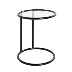 Table d'appoint ronde laquée noir mat plateau verre trempé