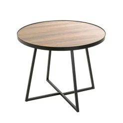 Table d'appoint ronde Noir en Métal laqué et plateau décor chêne