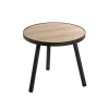 Table d'appoint ronde petit modèle Noir en métal laqué et plateau décor chêne