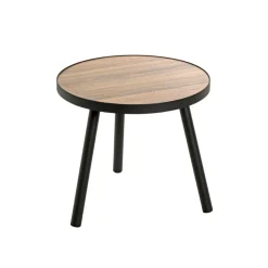 Table d'appoint ronde petit modèle Noir en métal laqué et plateau décor chêne